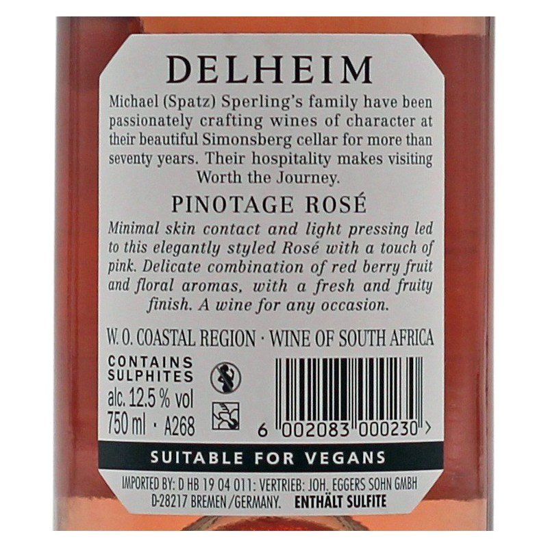 Delheim Pinotage Rose 2021 0,75 L 12,5% vol Delheim Pinotage Rose 2021 0,75 L 12,5% vol